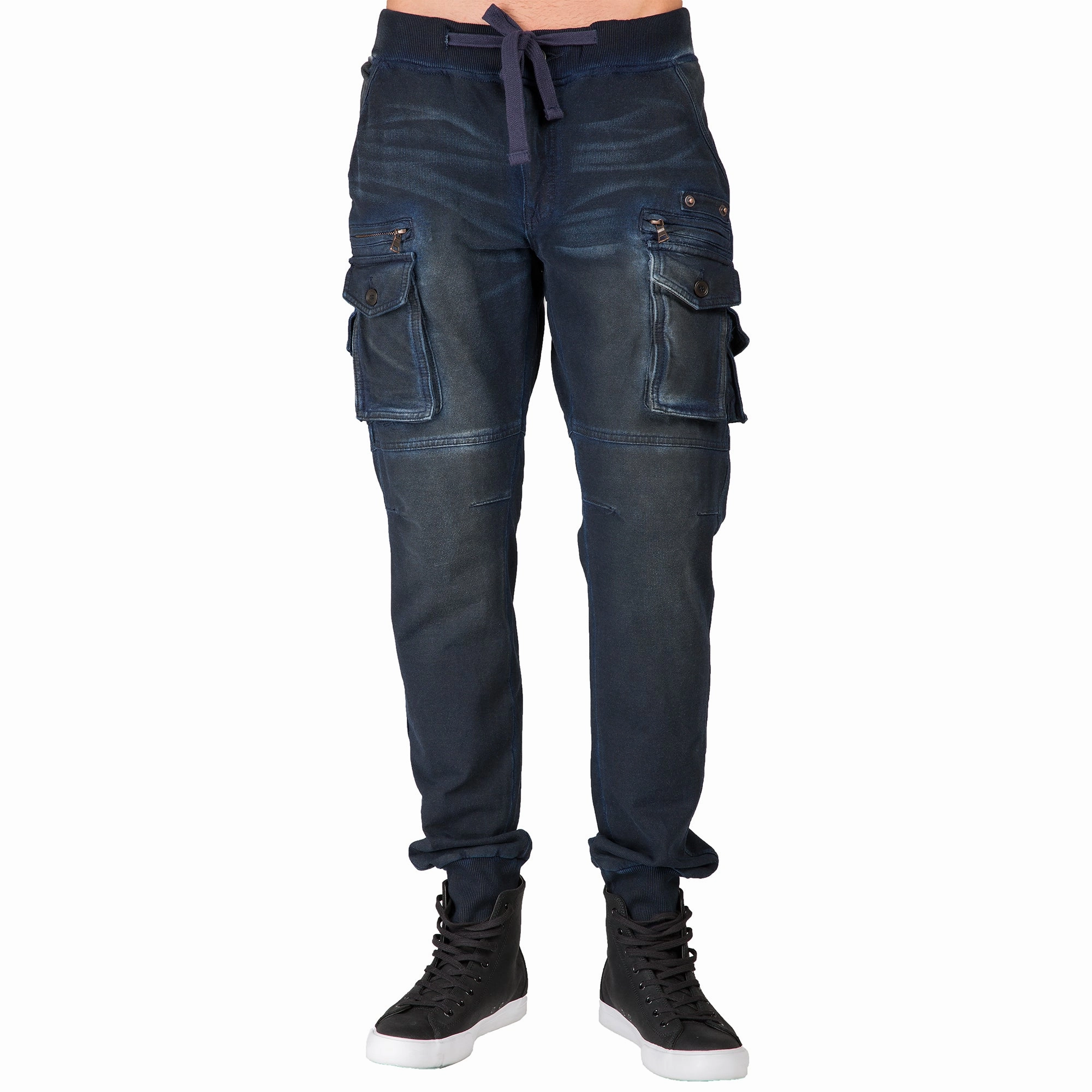 Trendy Hat Relaxed Jeans Midnight Vintage Premium Knit Denim Jogger Jeans Utility Cargo Zipper Pockets