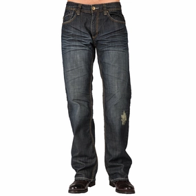 Midrise Relaxed Bootcut Vintage Dark Hand Rub Premium Denim 5 Pocket Jeans Whiskering SeamlessPockets