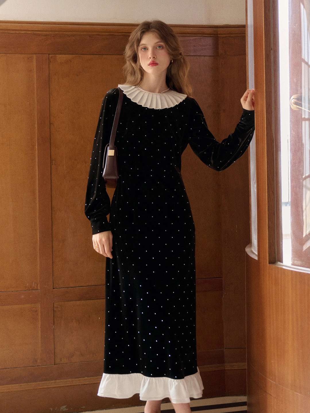 Modular Attachment System Classic Sweater Milan Round Neck Beading Velvet Dress