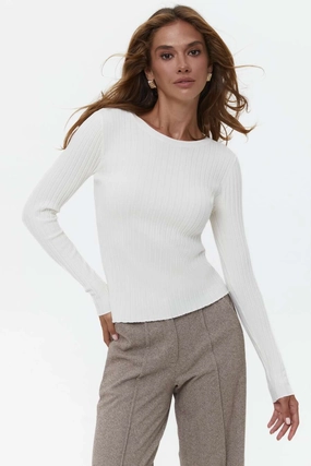 Floral Motif Milk Knit Long Sleeve Top