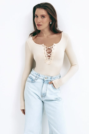 Milk Lace-Up Bodysuit Cozy Performance Wear Chill Mode