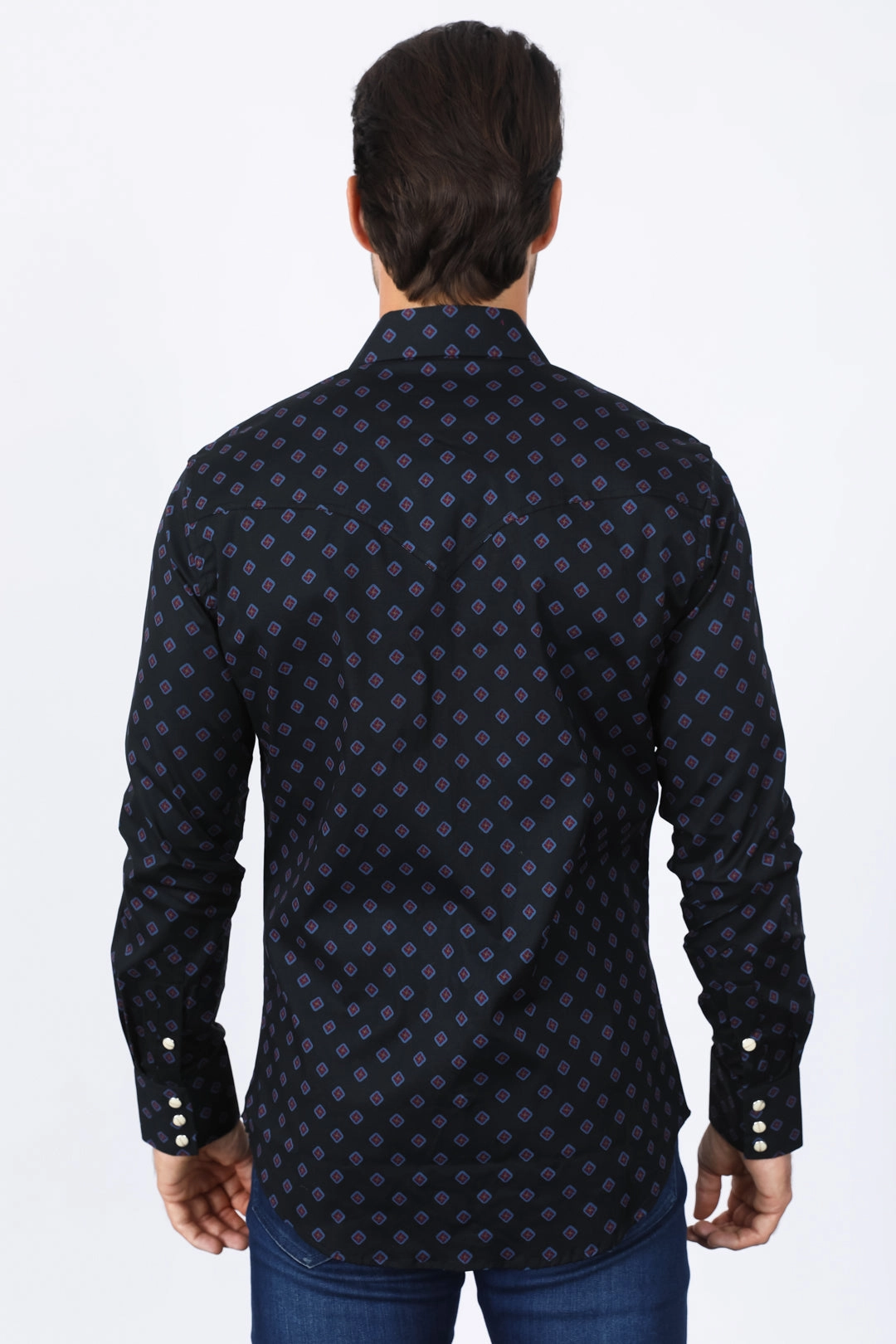 Bold Statement Durable Stitching Mens Western Modern Fit Black Long Sleeve Shirt with Snaps