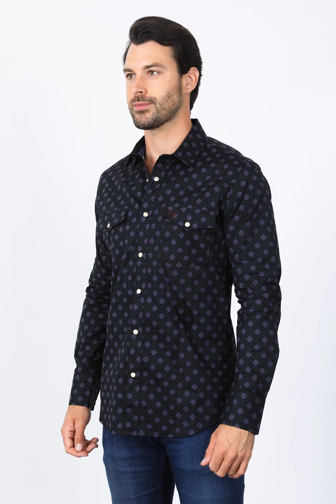 Durable Buttons Mens Western Modern Fit Black Long Sleeve Shirt with Snaps