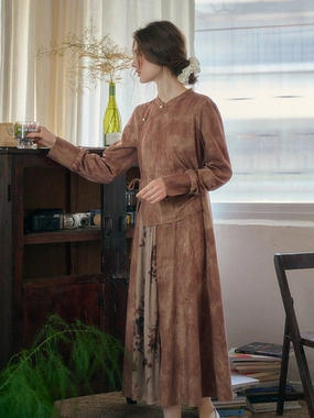 Mira Mandarin Collar Layered Floral Linen Dress ReinforcedHems