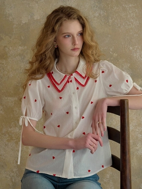 temperature regulation ??Final Sale??Kelsey Double Collar Embroidery 100% Cotton Blouse