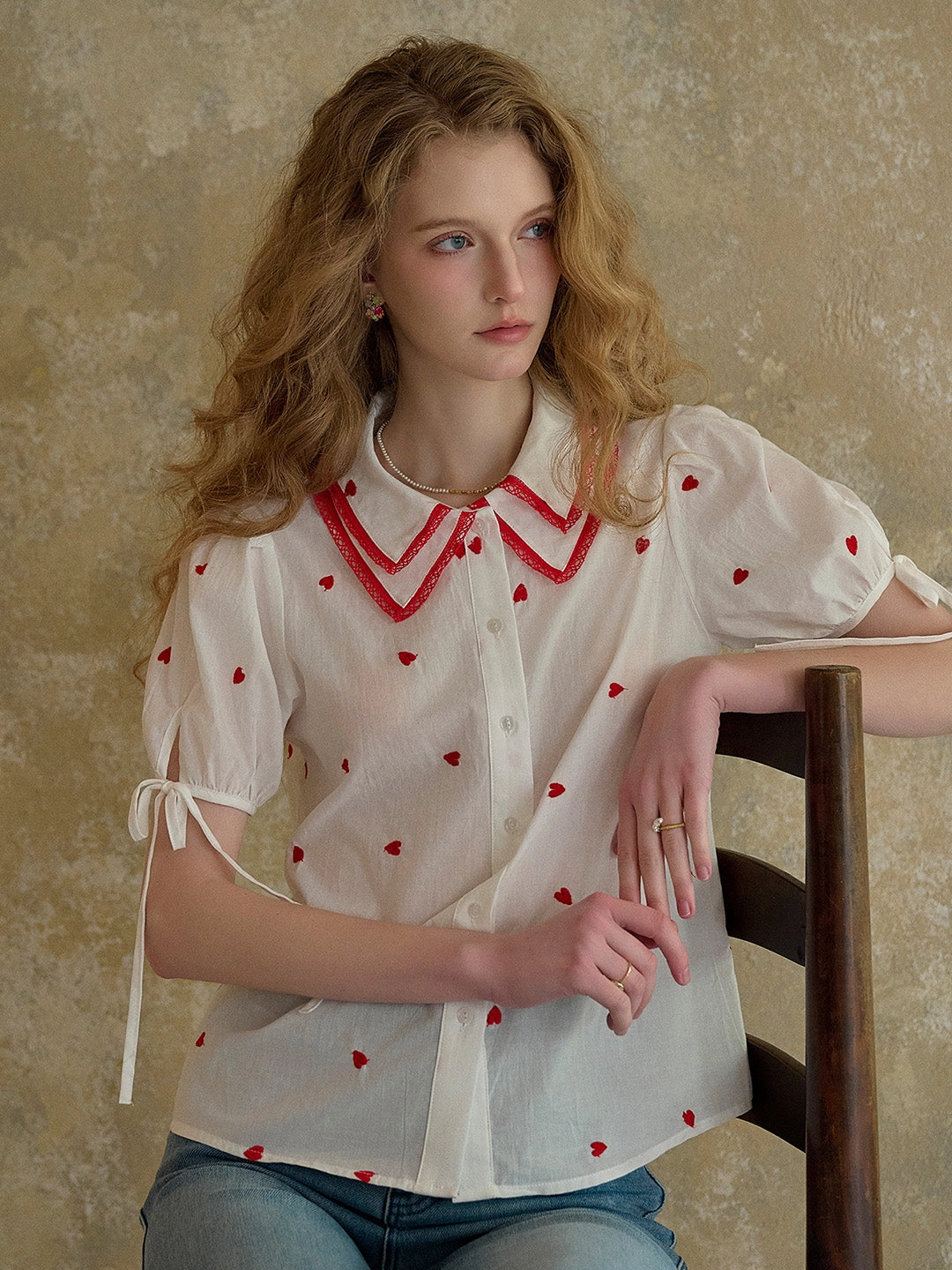 AllDayComfort Transitional Fashion ??Final Sale??Kelsey Double Collar Embroidery 100% Cotton Blouse