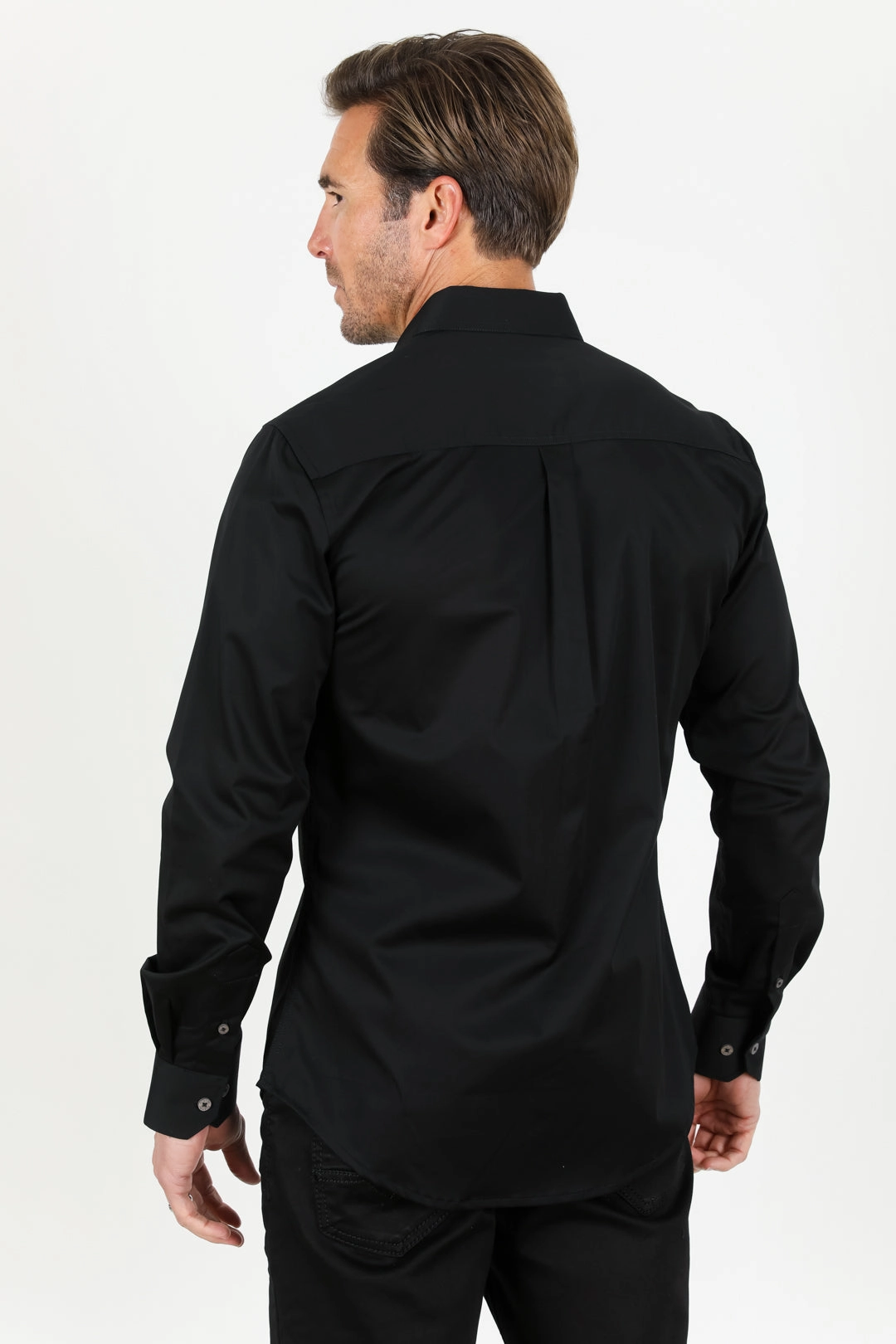 Men??s Single Pocket Logo Modern Fit Stretch Dress Shirt - Black Easy Care Material