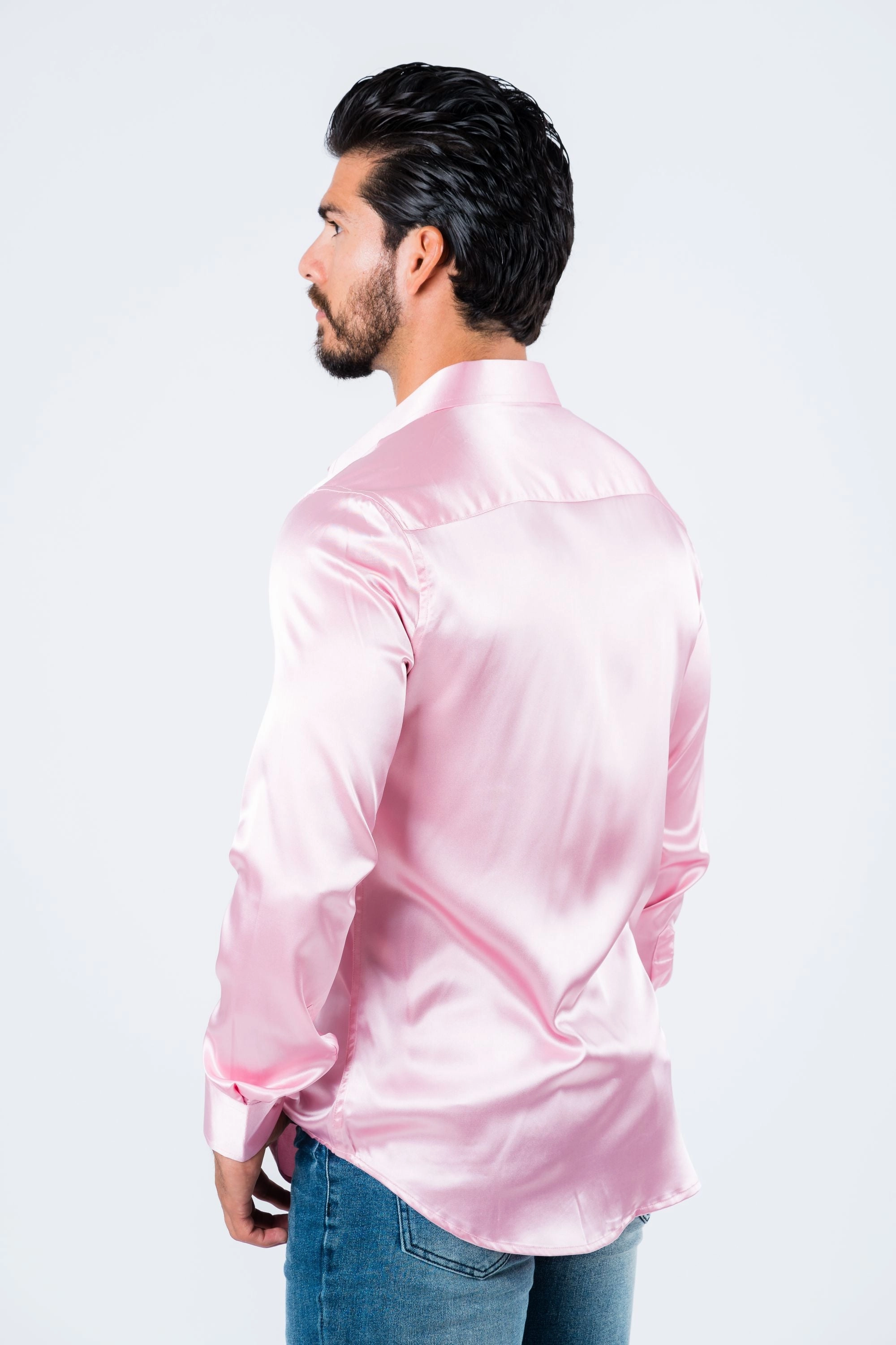 Relaxed Design Retro Vibe Men's Satin Pink Dress Shirt