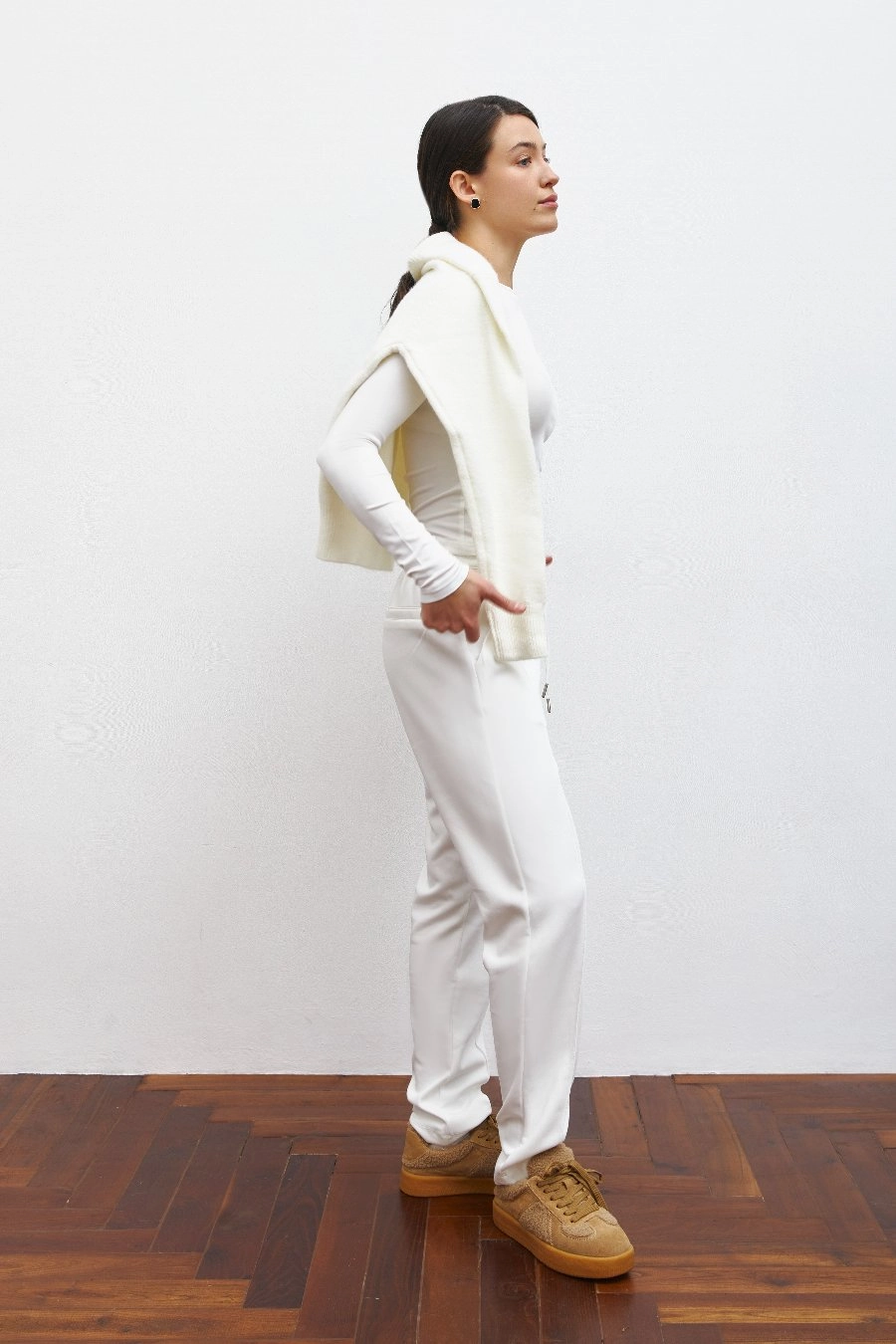 Classic White High Waist Cropped Pants Non Clip