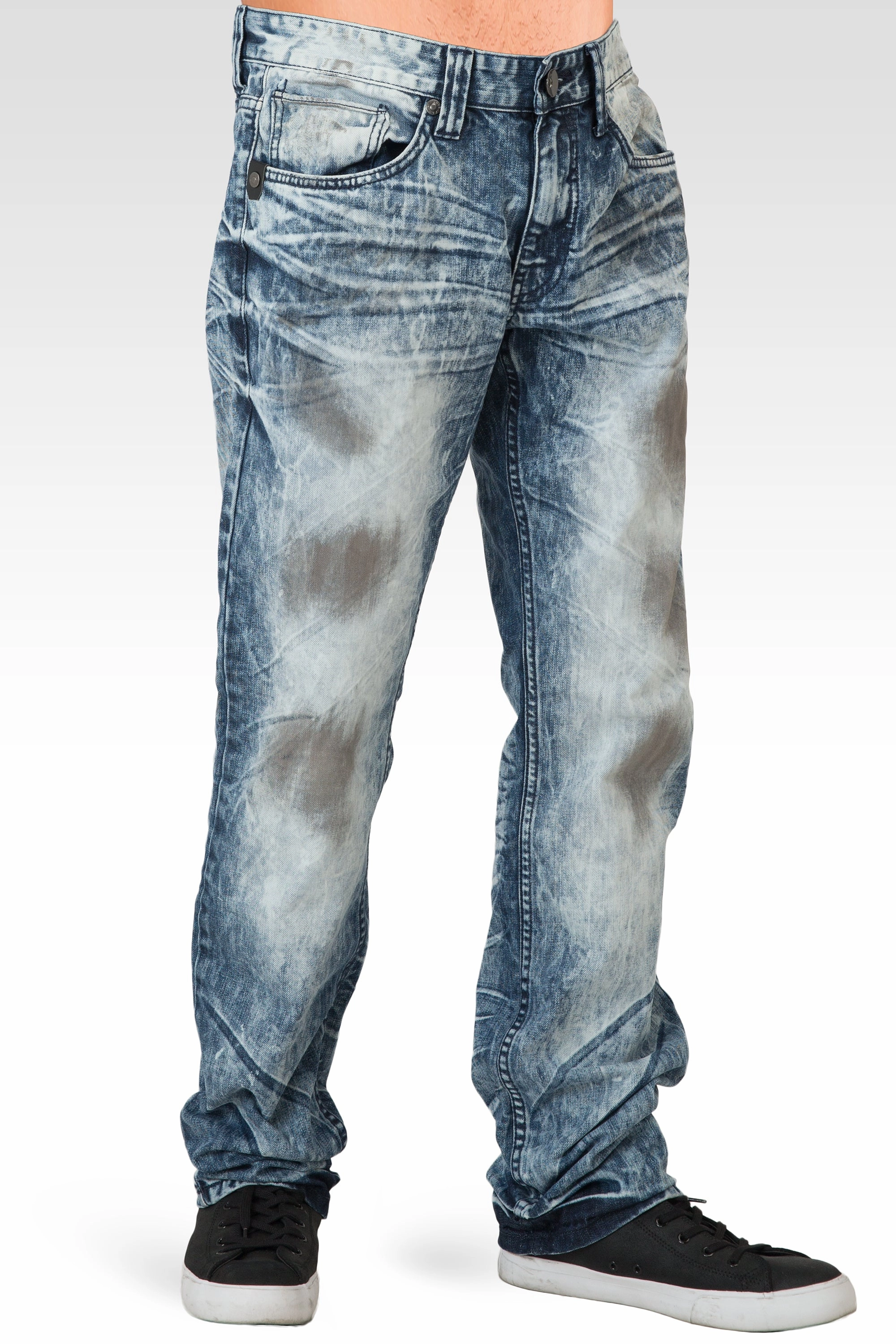Mens Acid Washed Light Blue Oil Stain Premium Denim Jeans Shape Hug