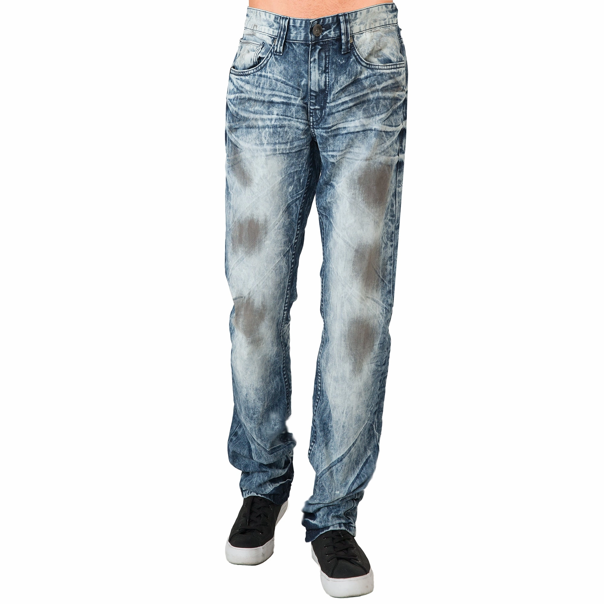 Earth Glow Layer Light Mens Acid Washed Light Blue Oil Stain Premium Denim Jeans