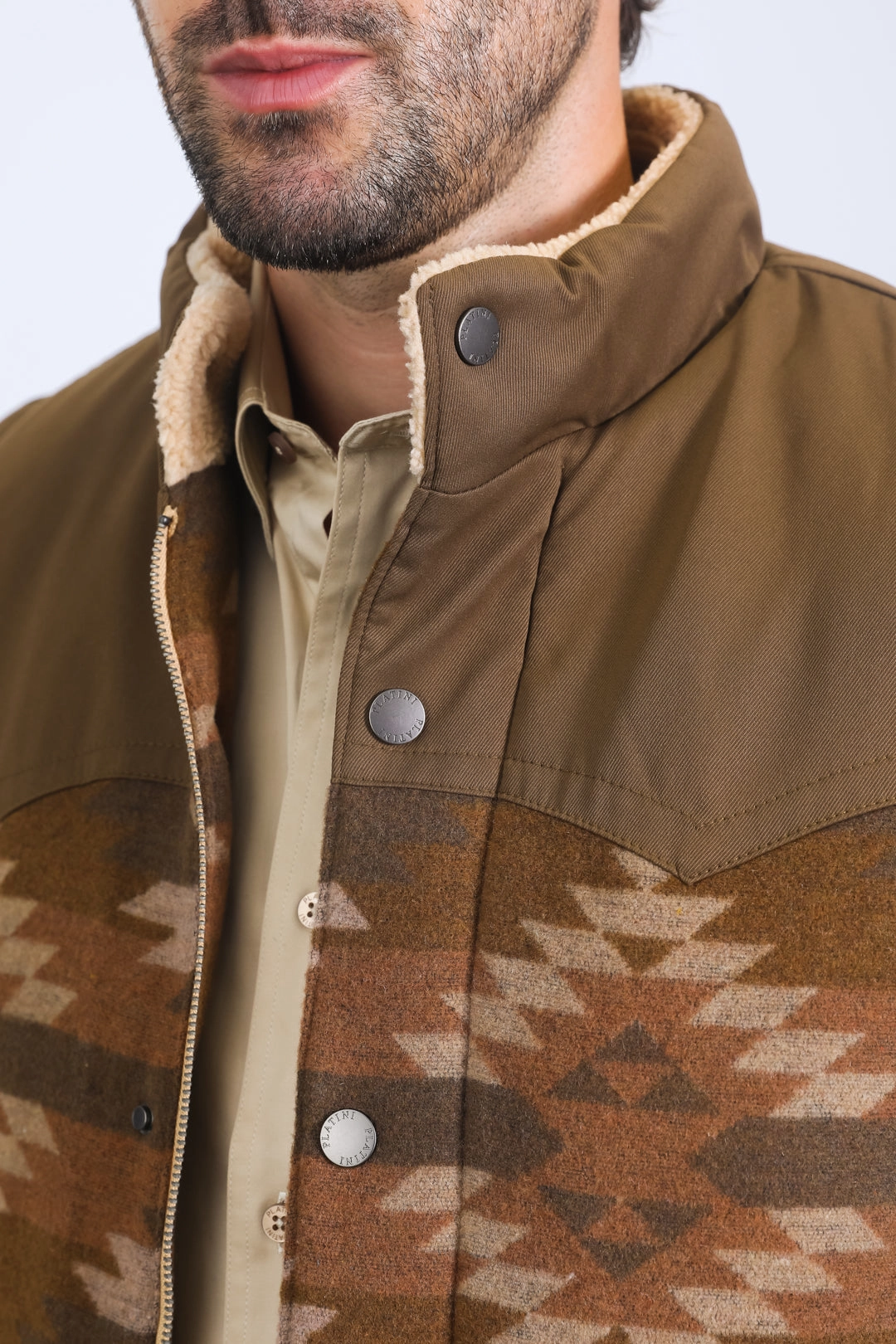 Multi Purpose Loops Mens Ethnic Aztec Quilted Fur Lined Brown Vest