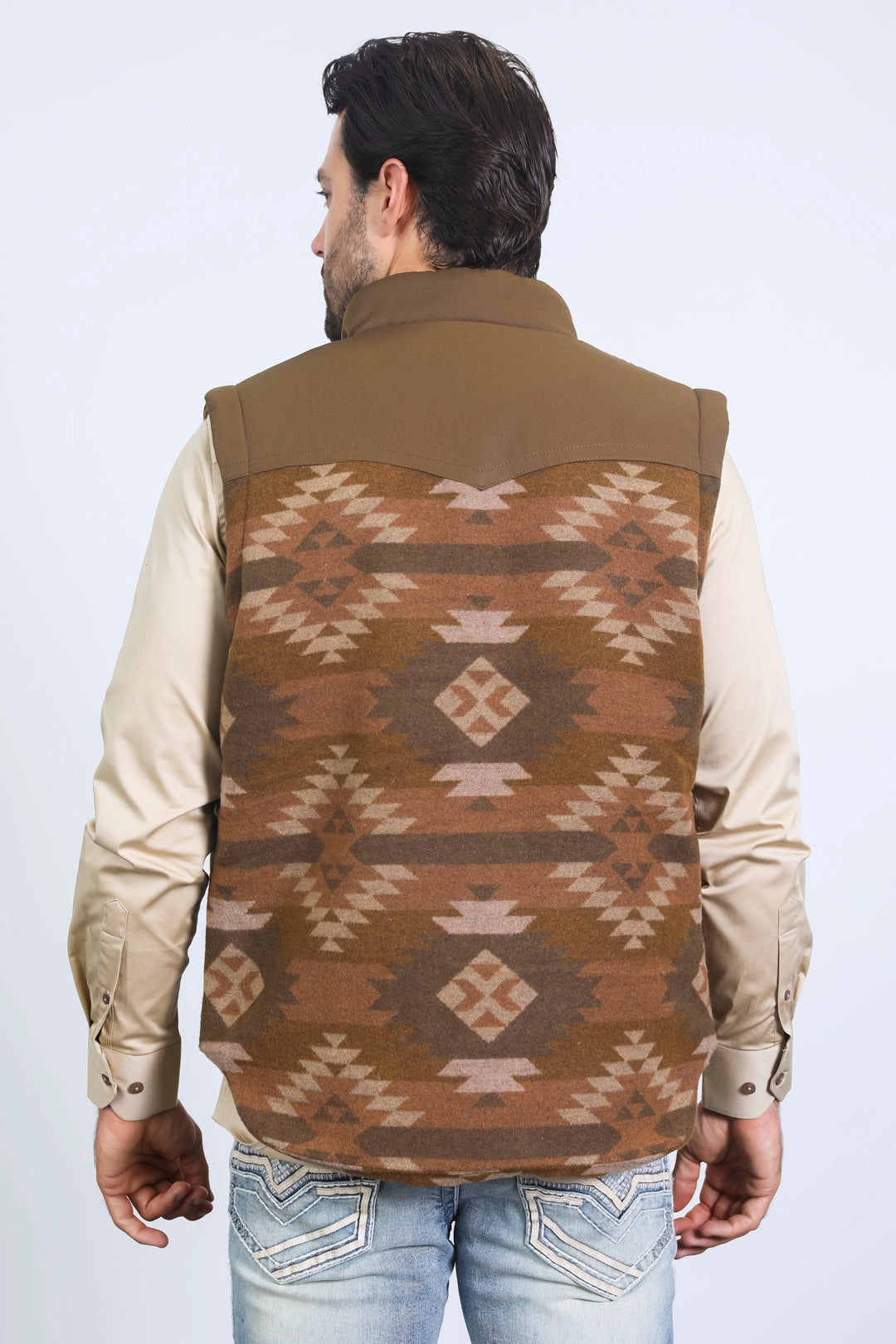 Ultra Soft Brushed Interior Headphone Hole Mens Ethnic Aztec Quilted Fur Lined Brown Vest