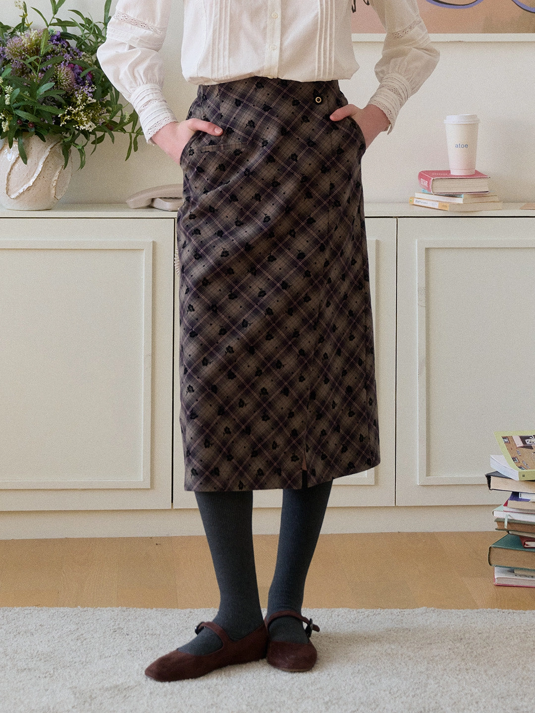 Monroe Plaid Straight 100% Cotton Midi Skirt Zip-off legs