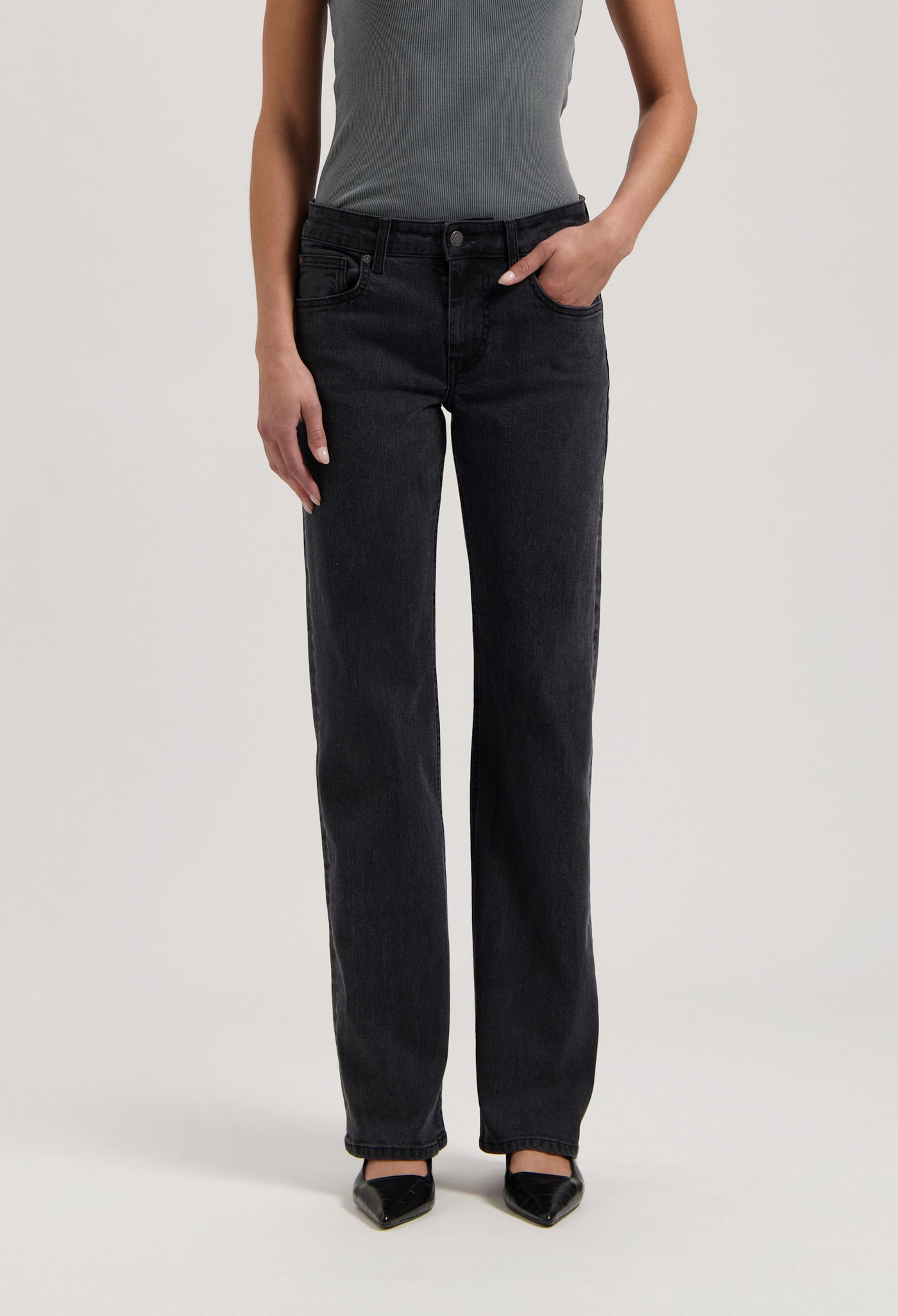 Tencel Blend Fabric Carry Mid Straight - Black Vintage