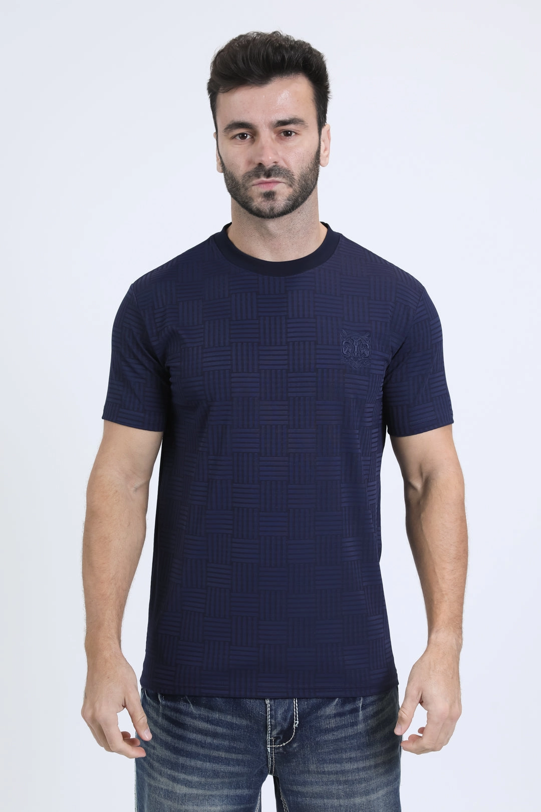 Mens Modern Fit Cotton Stretch Navy T-Shirt Recycled Polyester
