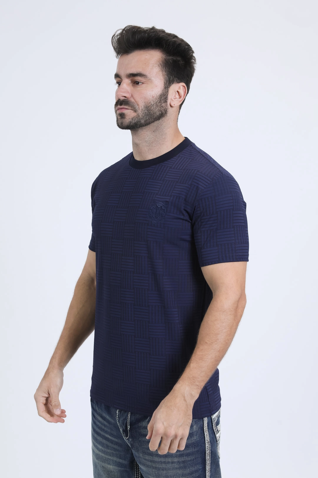 Casual Statement Mens Modern Fit Cotton Stretch Navy T-Shirt