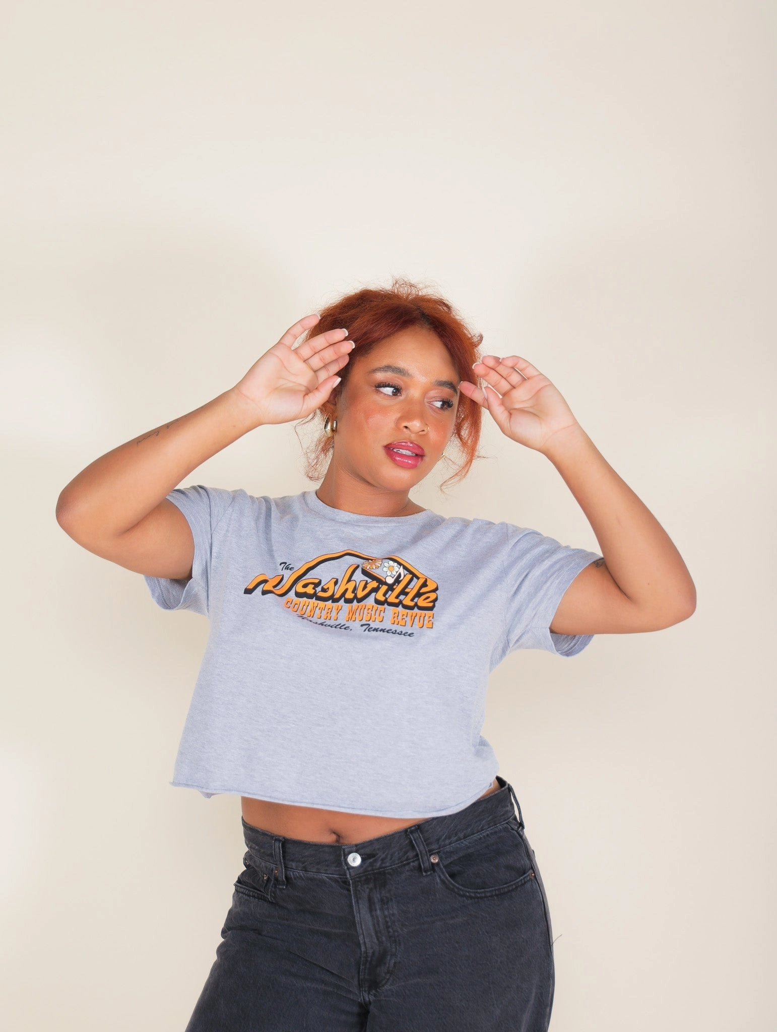 Nashville Country Music Cutoff Tee Midweight Four Way Stretch Fitted Blouse