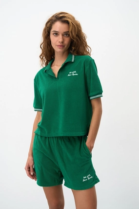 men's fashion Warm Day Outfit NEW Green Polo T-shirt Set