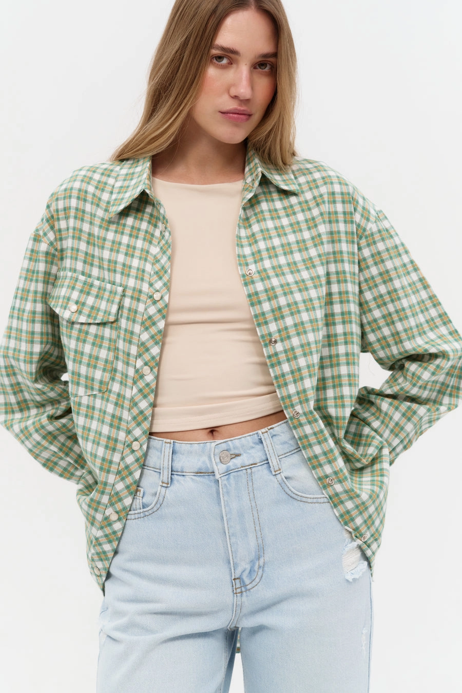 Iconic look NEW Green Relaxed Fit Check Cotton Shirt