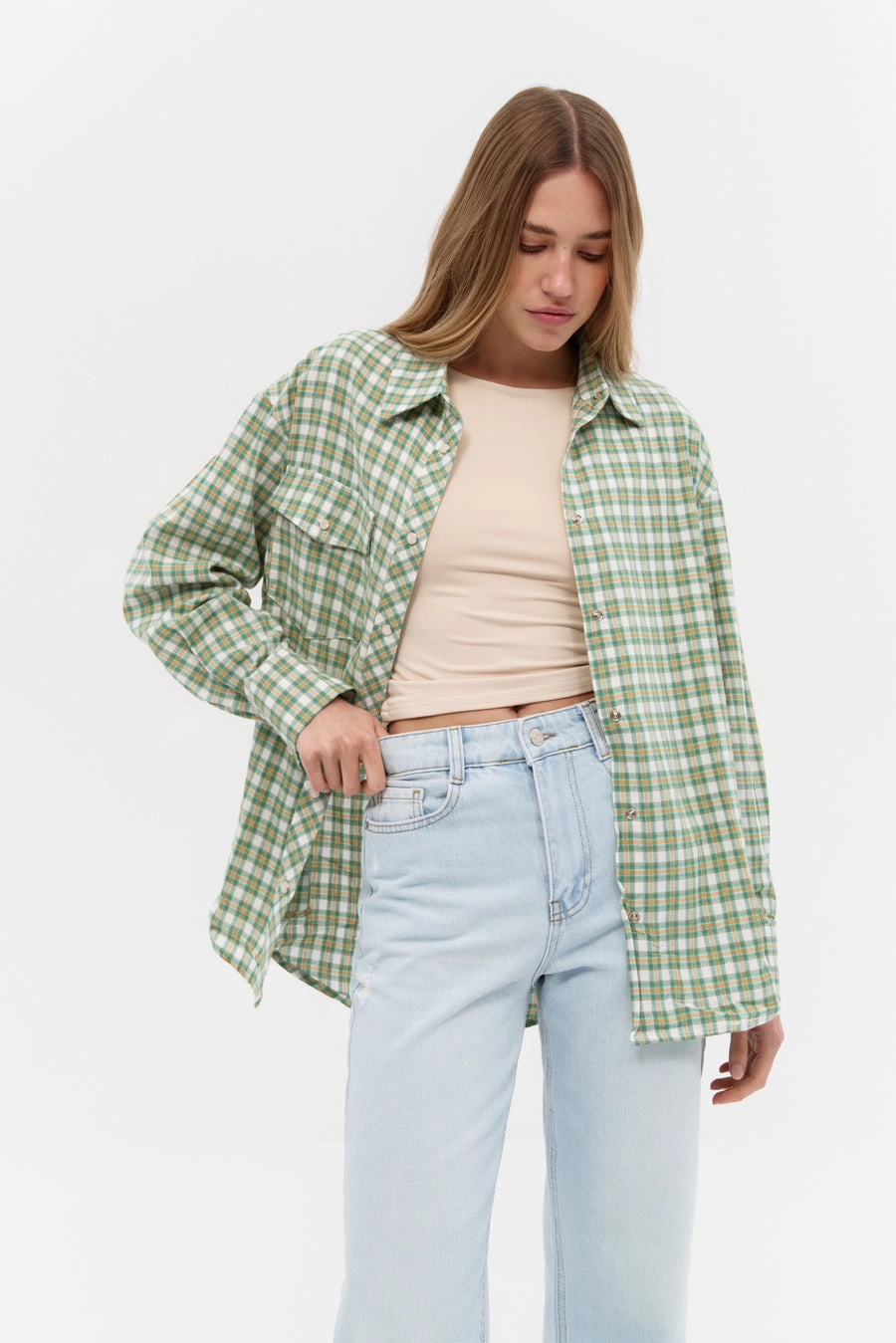 NEW Green Relaxed Fit Check Cotton Shirt Non-irritating