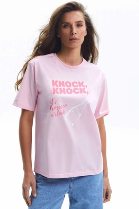 Casual Vibe NEW Pink "Knock, Knock" Print T-shirt