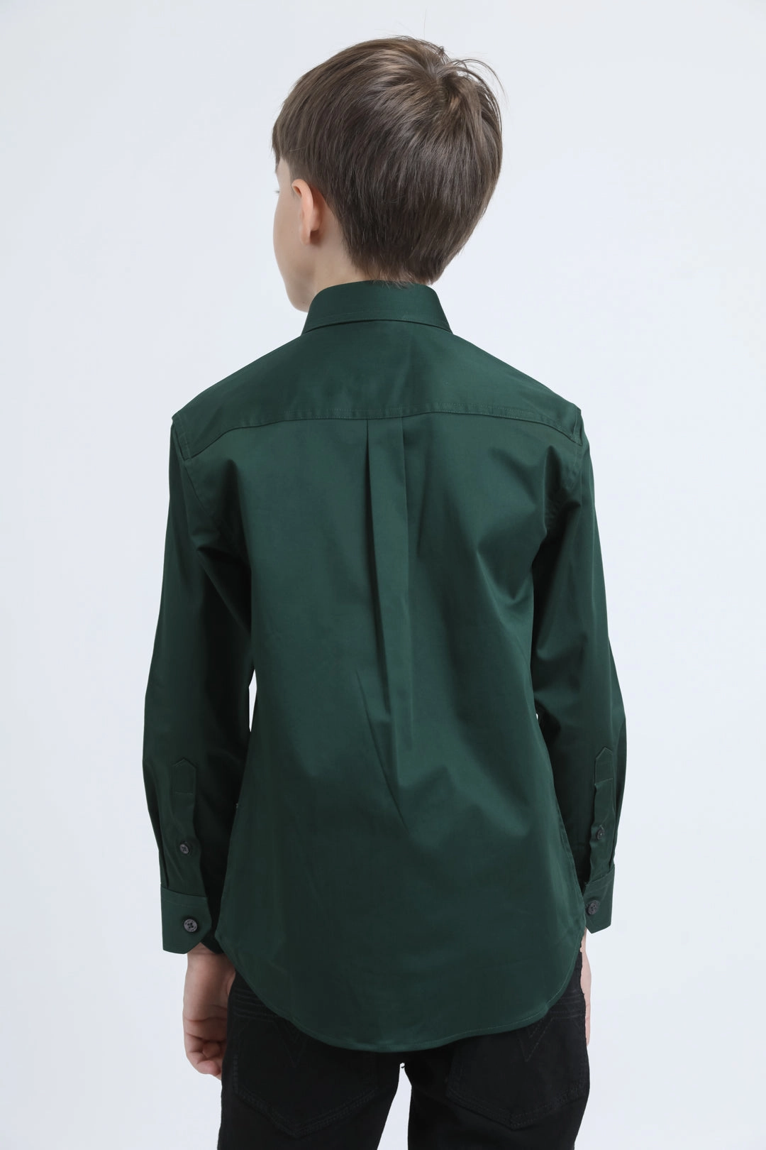 Kid??s Single Pocket Logo Modern Fit Stretch Green Dress Shirt Minimalist Style Smart Casual