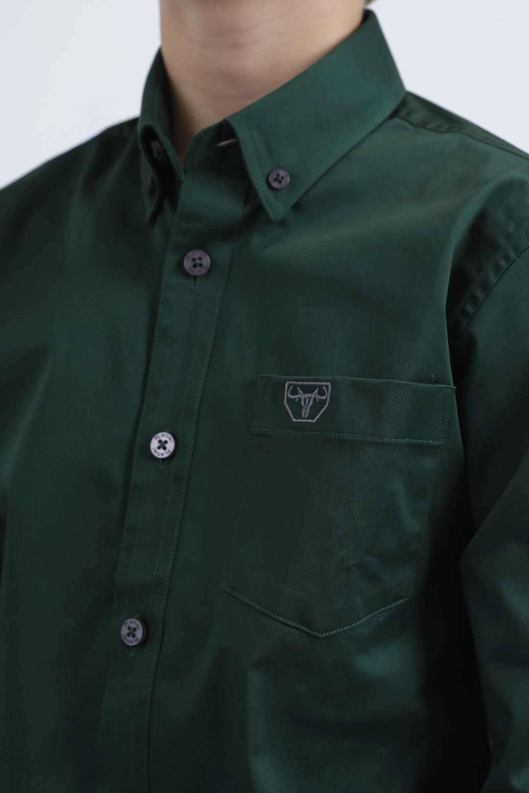 Kid??s Single Pocket Logo Modern Fit Stretch Green Dress Shirt Rooftop Bar Polka Dot