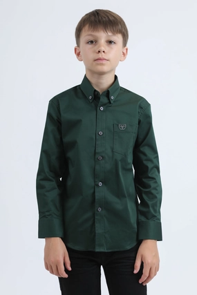 Kid??s Single Pocket Logo Modern Fit Stretch Green Dress Shirt Premium Pima Cotton