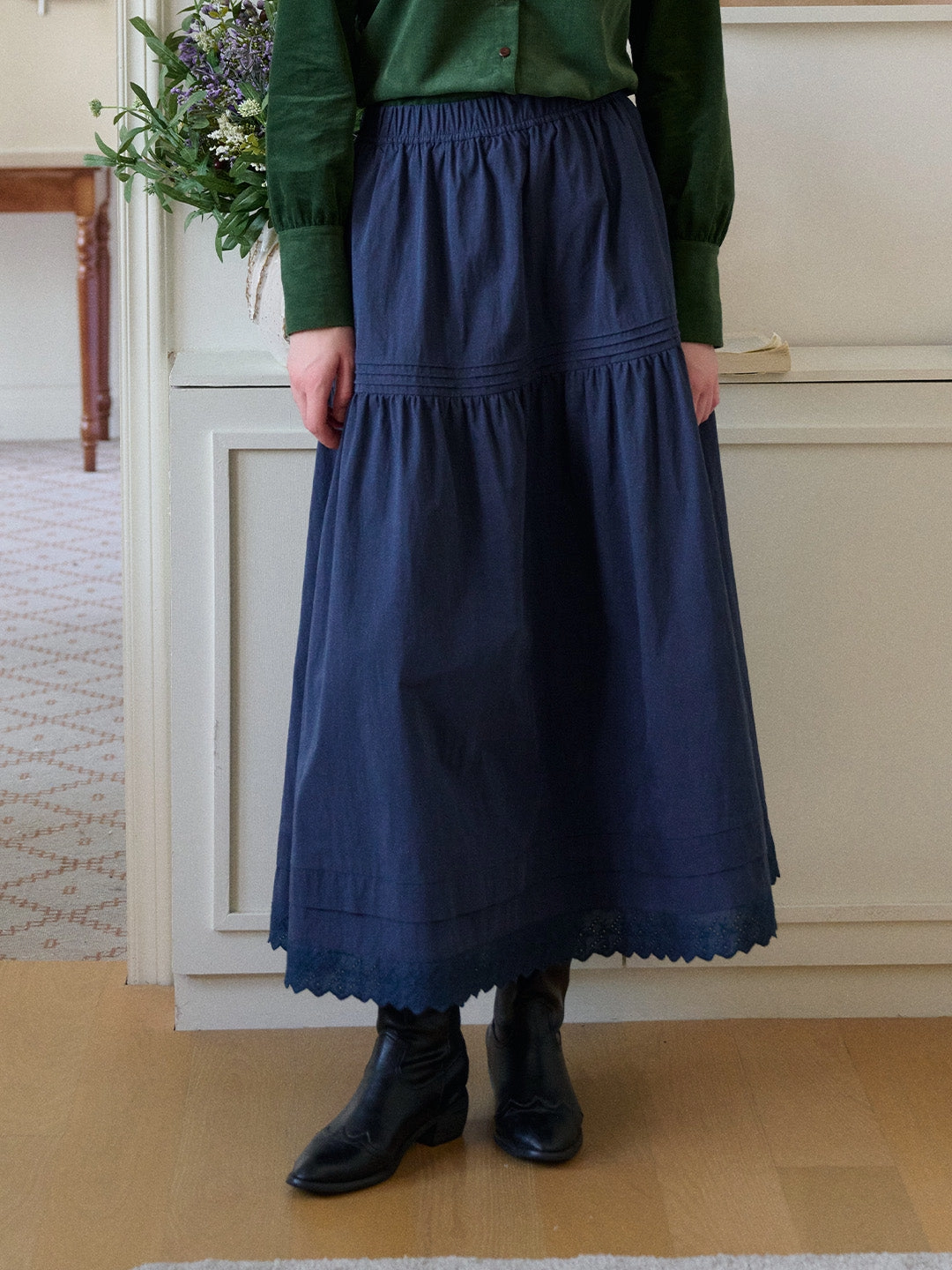 Rhea Hollow Cotton Midi Skirt Flexible Ankle Cuffs Seamless Waist Technology