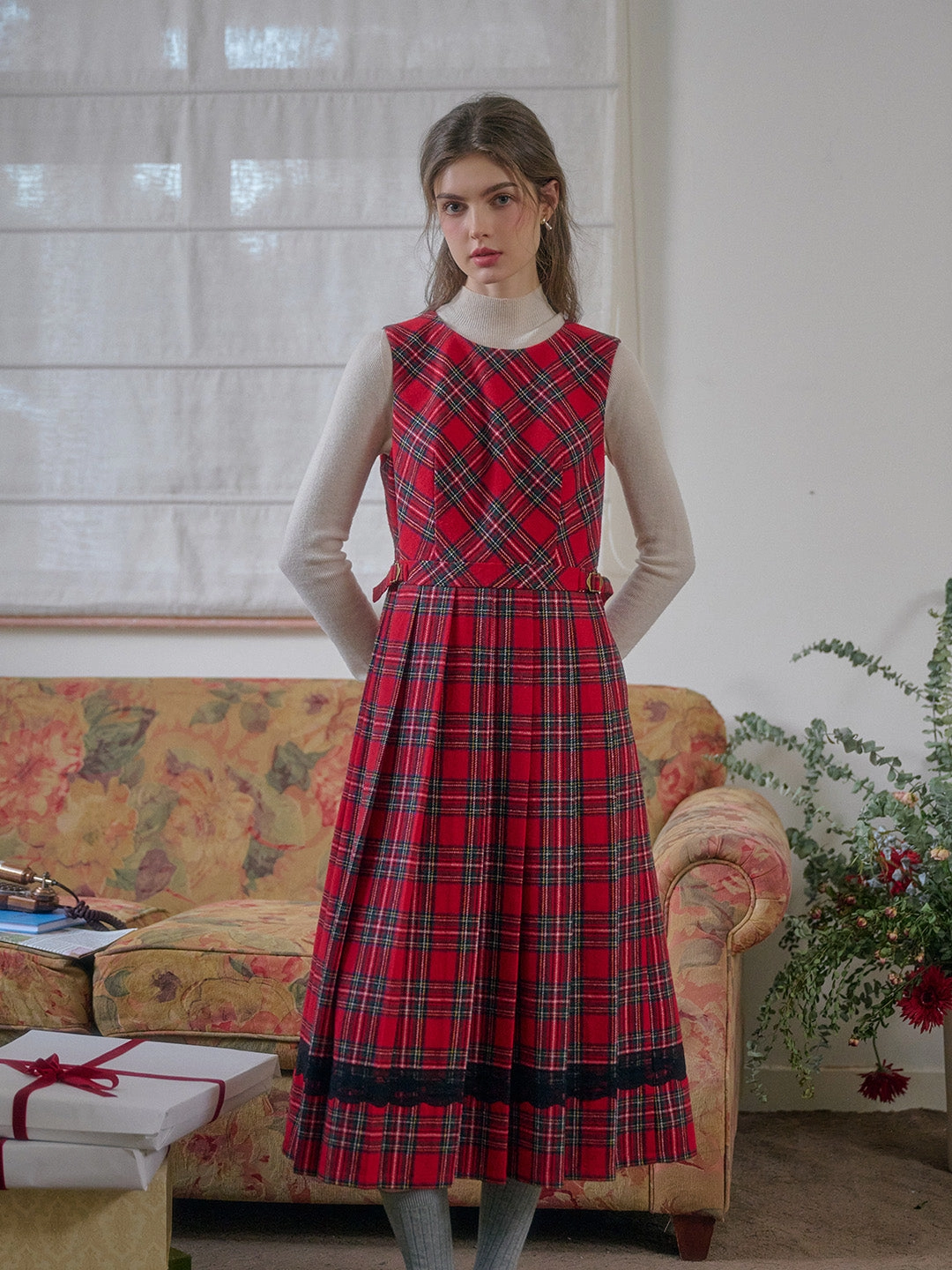 Sport Ease Mila Contrastng Trim Plaid Sleeveless Dress