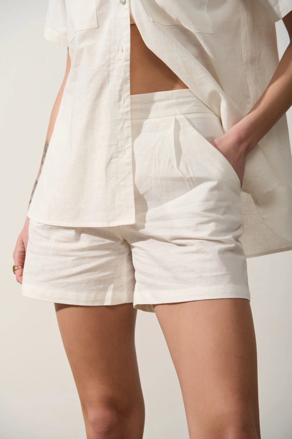 White Linen Blend Shorts baseball uniform