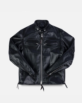 Japanese Horsehide Rider??s Jacket - Black (Tea-Core Dyed) Flexible Mobility Quick Access Hidden Pockets