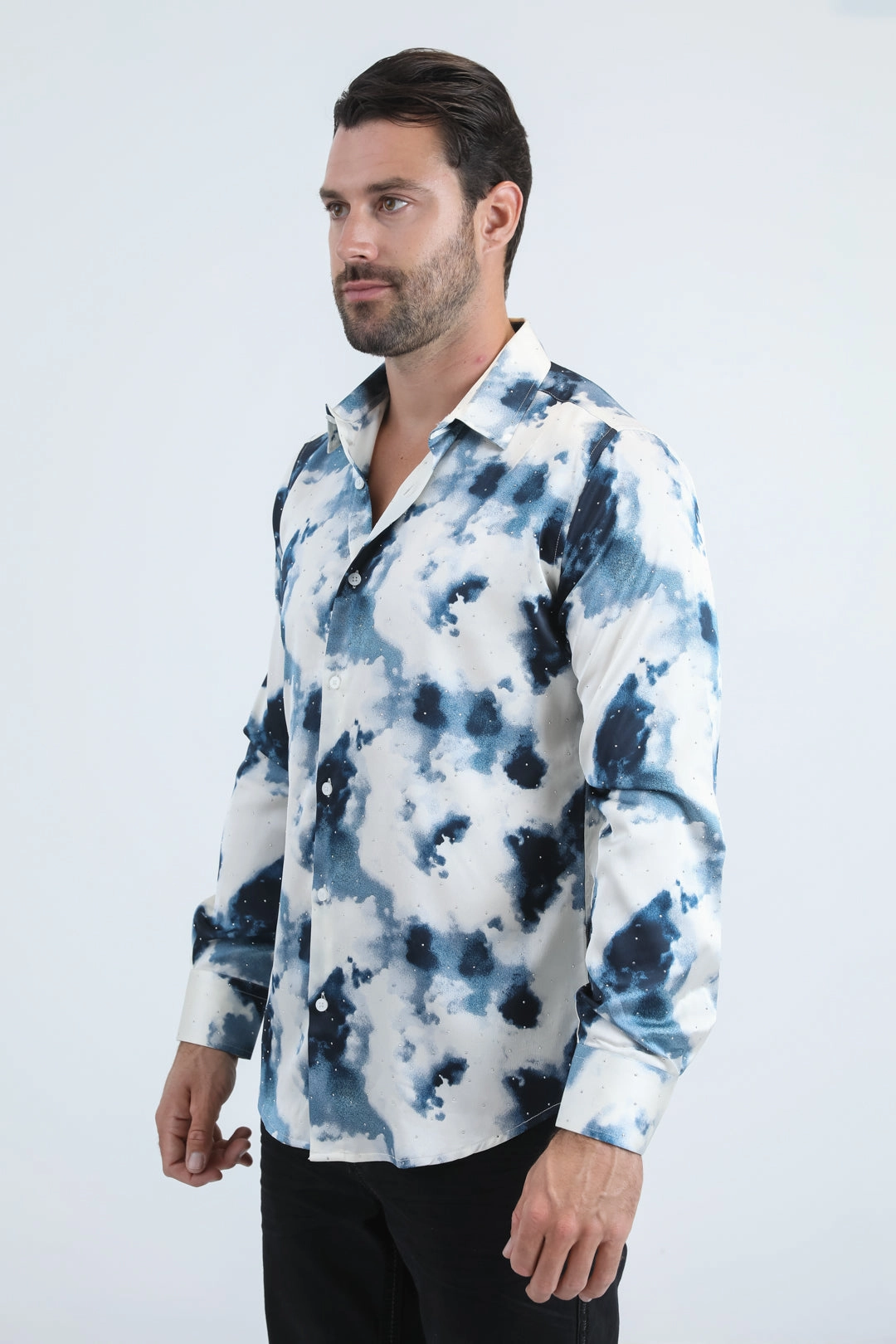 Relaxed Vibe Subtle patterns Mens Jacquard Fabric Print Modern Fit Long Sleeve Grey Shirt