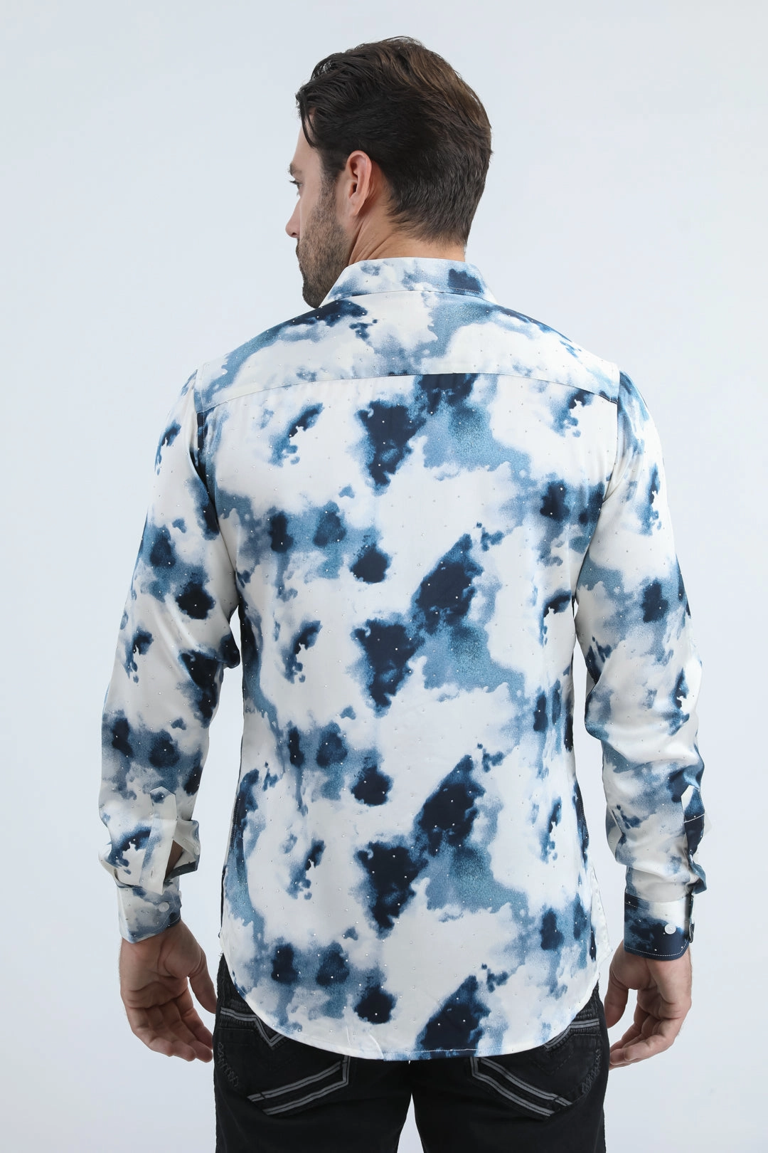 Camouflage Print Mens Jacquard Fabric Print Modern Fit Long Sleeve Grey Shirt