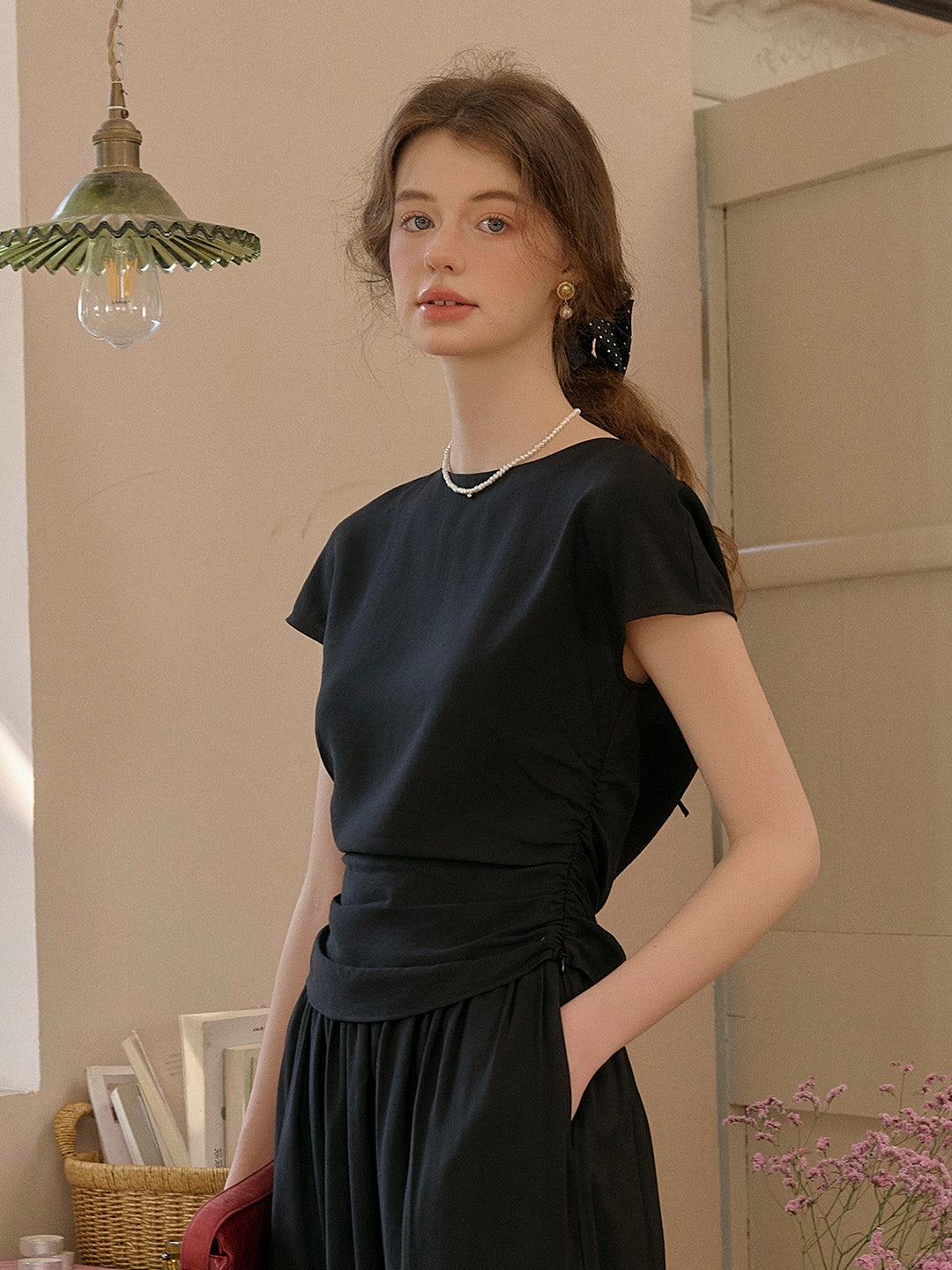 Coraline Round Neck Irregular Pleated Wool Top Casual Vibe Breathable knit