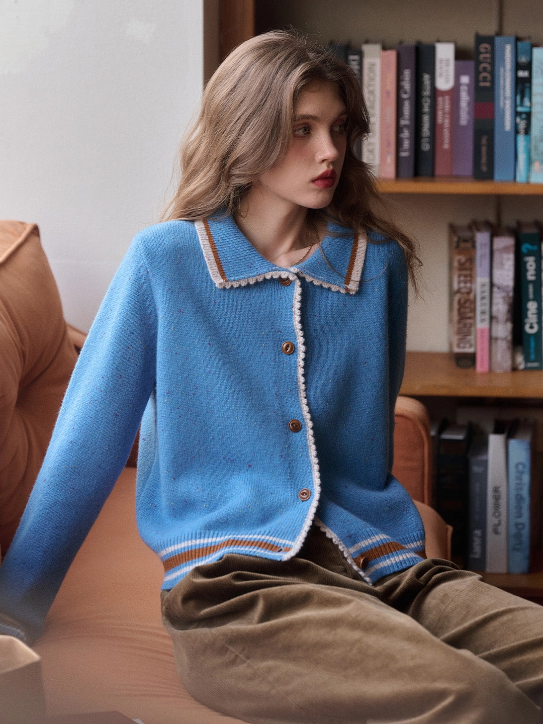 Haley Peter Pan Collar 100% Wool Cardigan casual sneakers