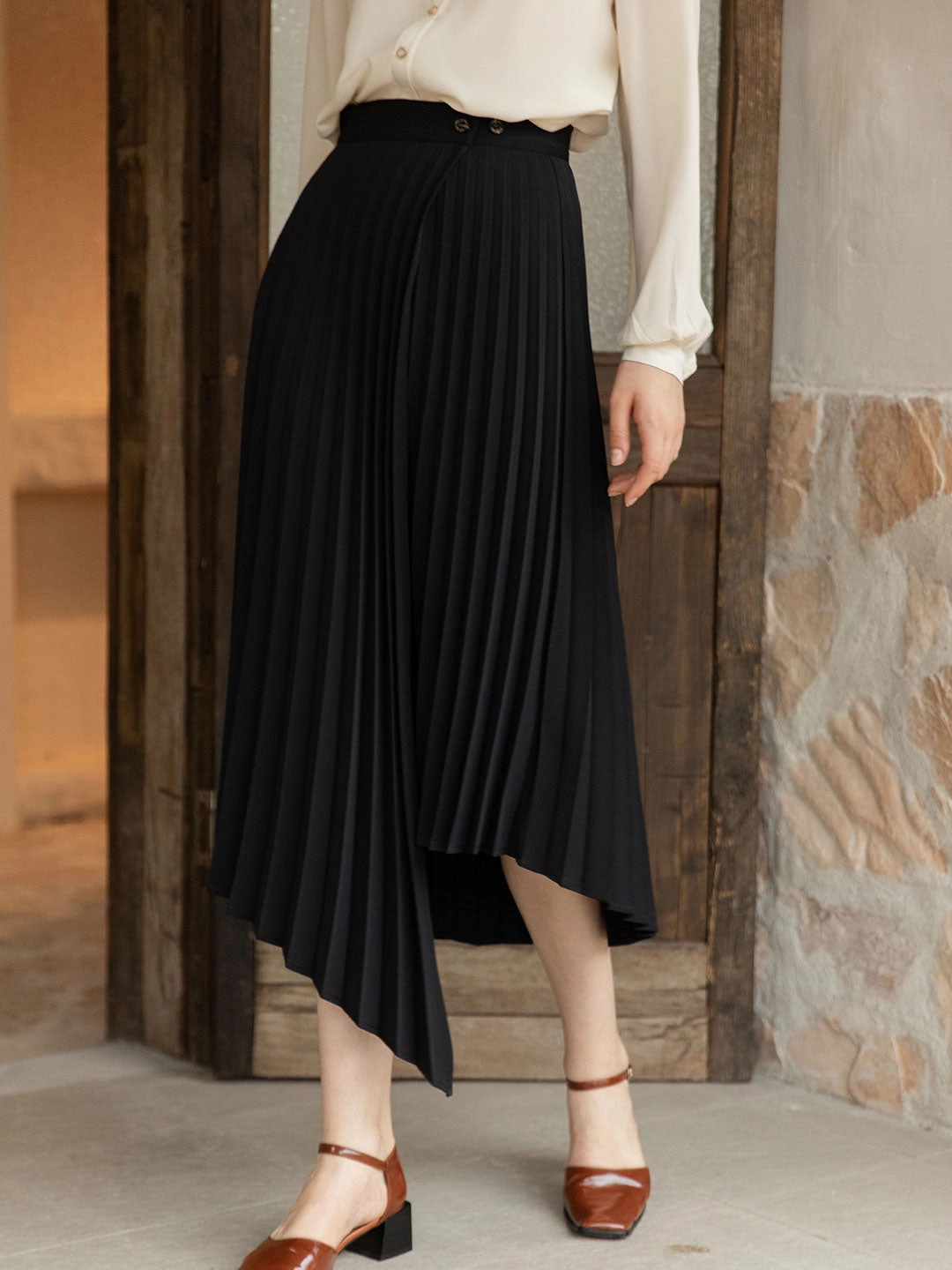Light Stretch Chilly Day Ready Nyla Chiffon Irregular Pleated Skirt