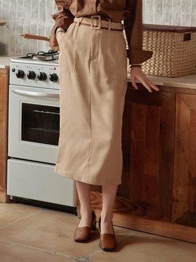 Ultra Stretch Odette Straight Khaki Midi Skirt