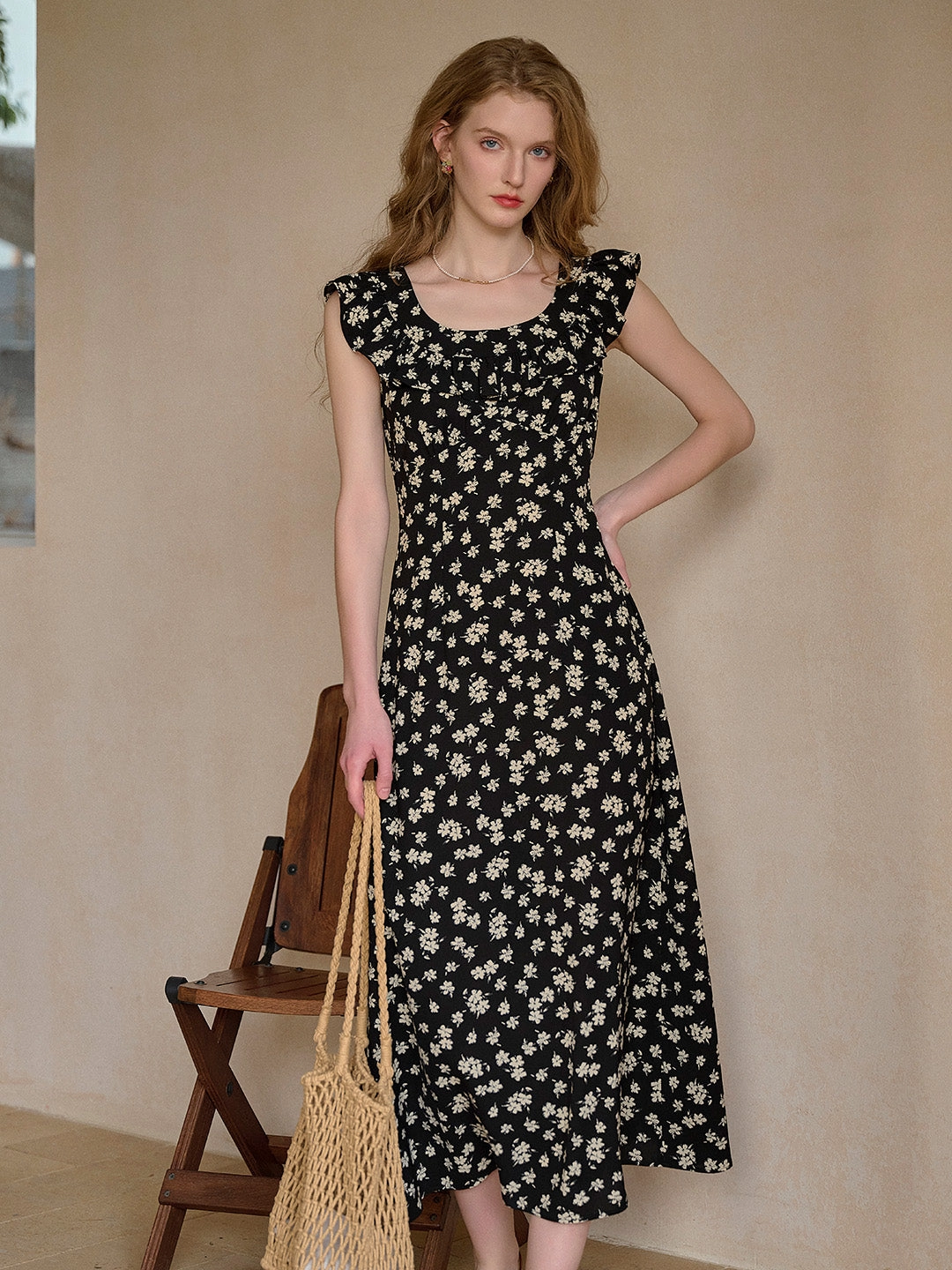 Ingrid Round Neck Ruffle Sleeve Dress Dream Core Muse Edge