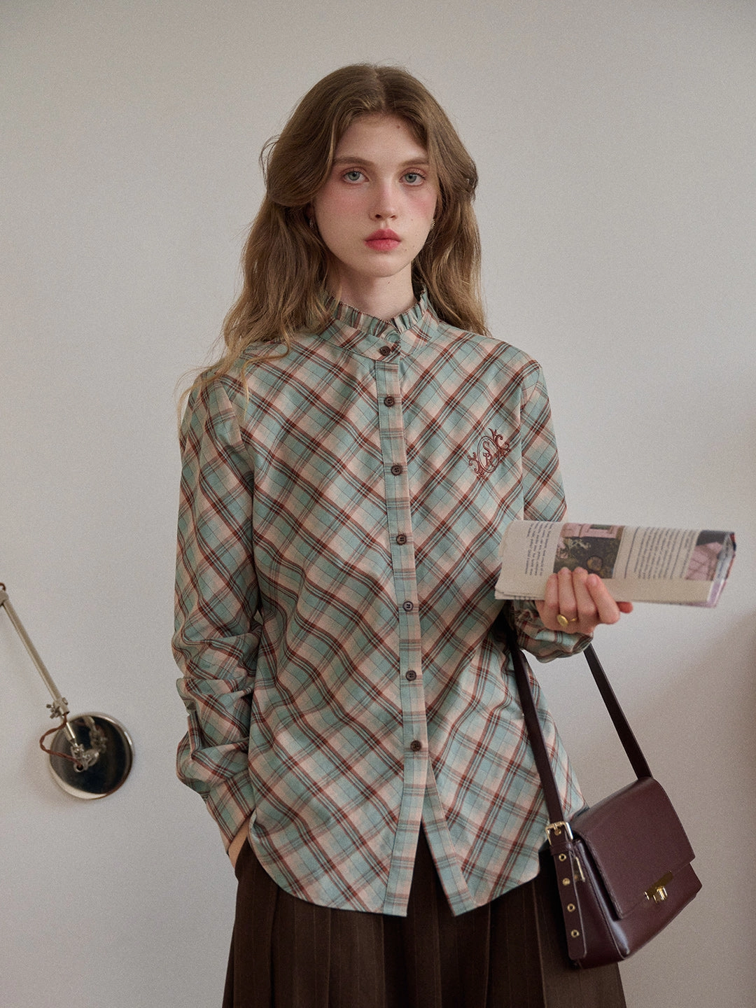 Sasah Stand Collar 100% Cotton Shirt Classic Shirt