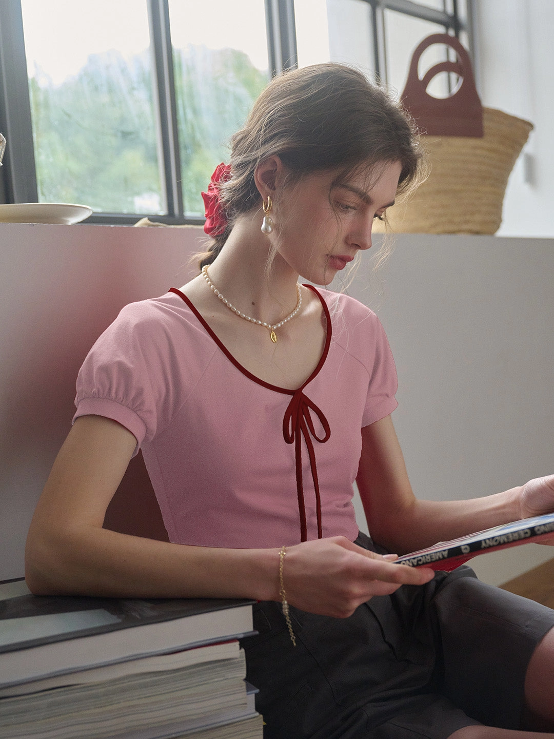 Eco Core Winner Vibe ??Final Sale??Ayra Round Neck Tie-Dye Short Sleeve Knit T-Shirt With Shoulder Insert - Pink