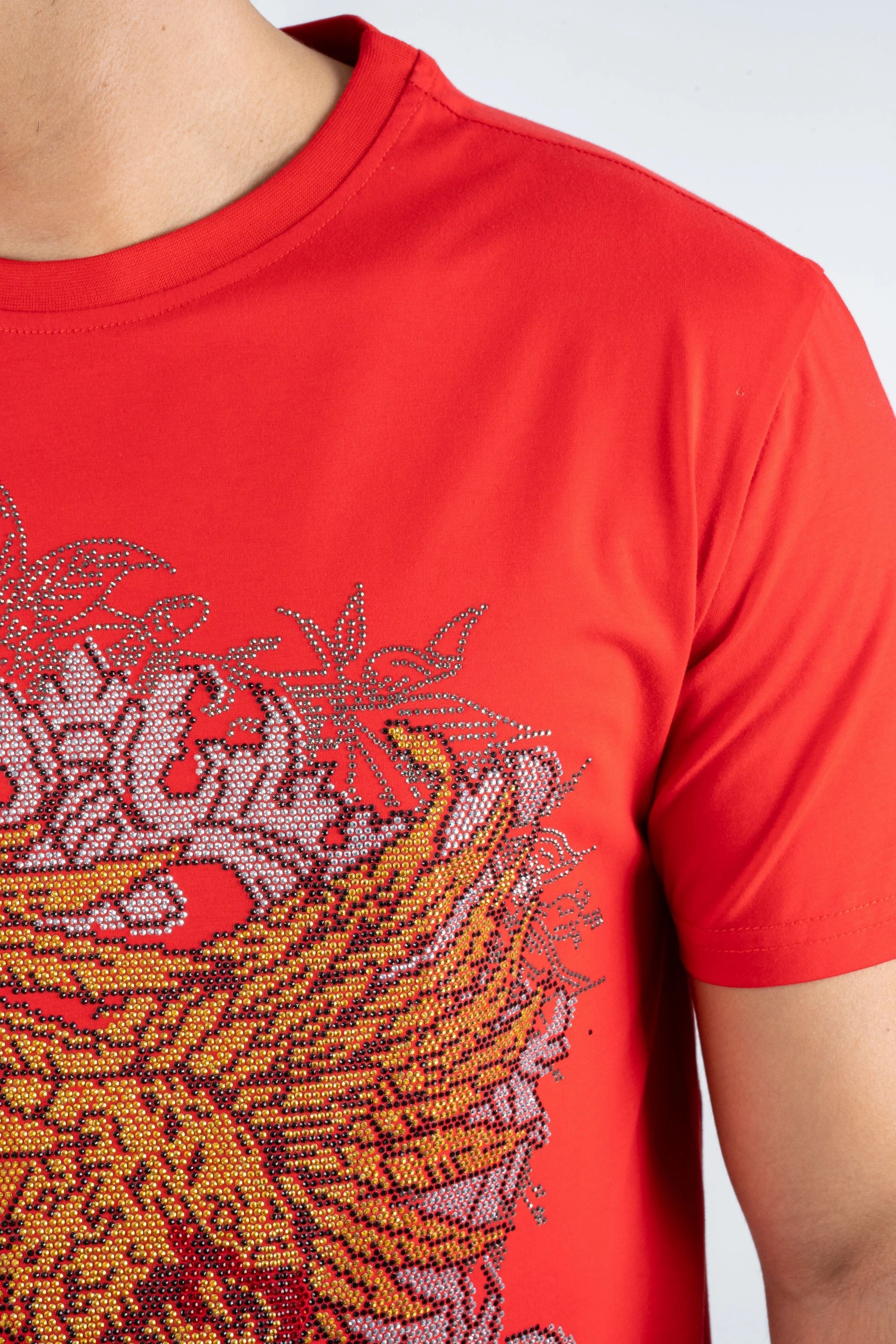 Beachwear Sophisticated Casual Men's Cotton Red Rhinestone T-shirt