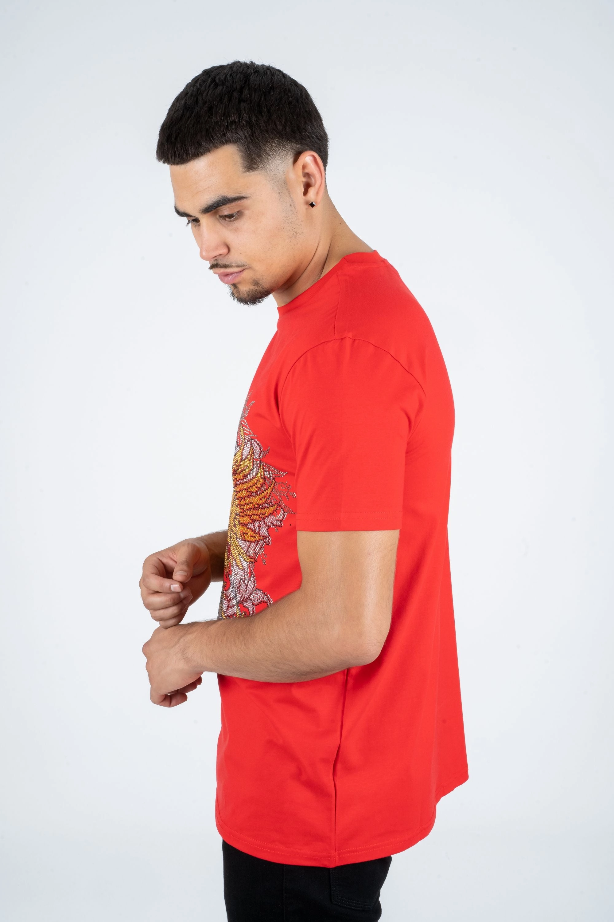Chilly Comfort FadeResistant Coating Men's Cotton Red Rhinestone T-shirt