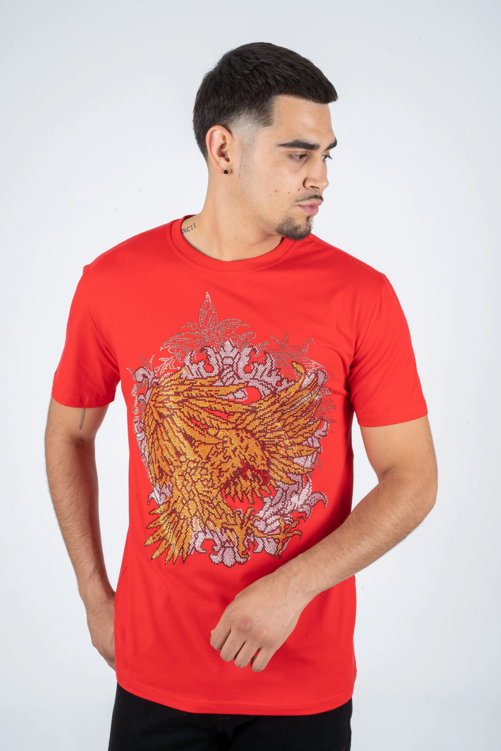 Men's Cotton Red Rhinestone T-shirt Weekend Smart Look Soft and Stylish