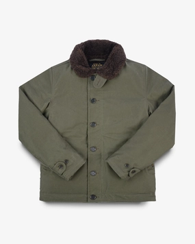 NoiseFreeFabric Canvas Make Oiled Whipcord N1 Deck Jacket - Army Green