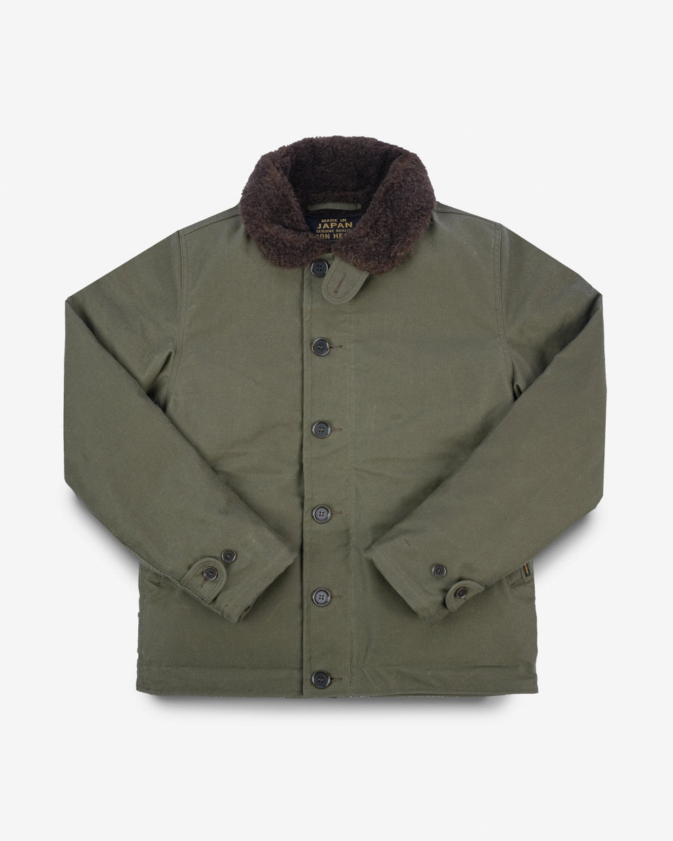 NoiseFreeFabric Canvas Make Oiled Whipcord N1 Deck Jacket - Army Green