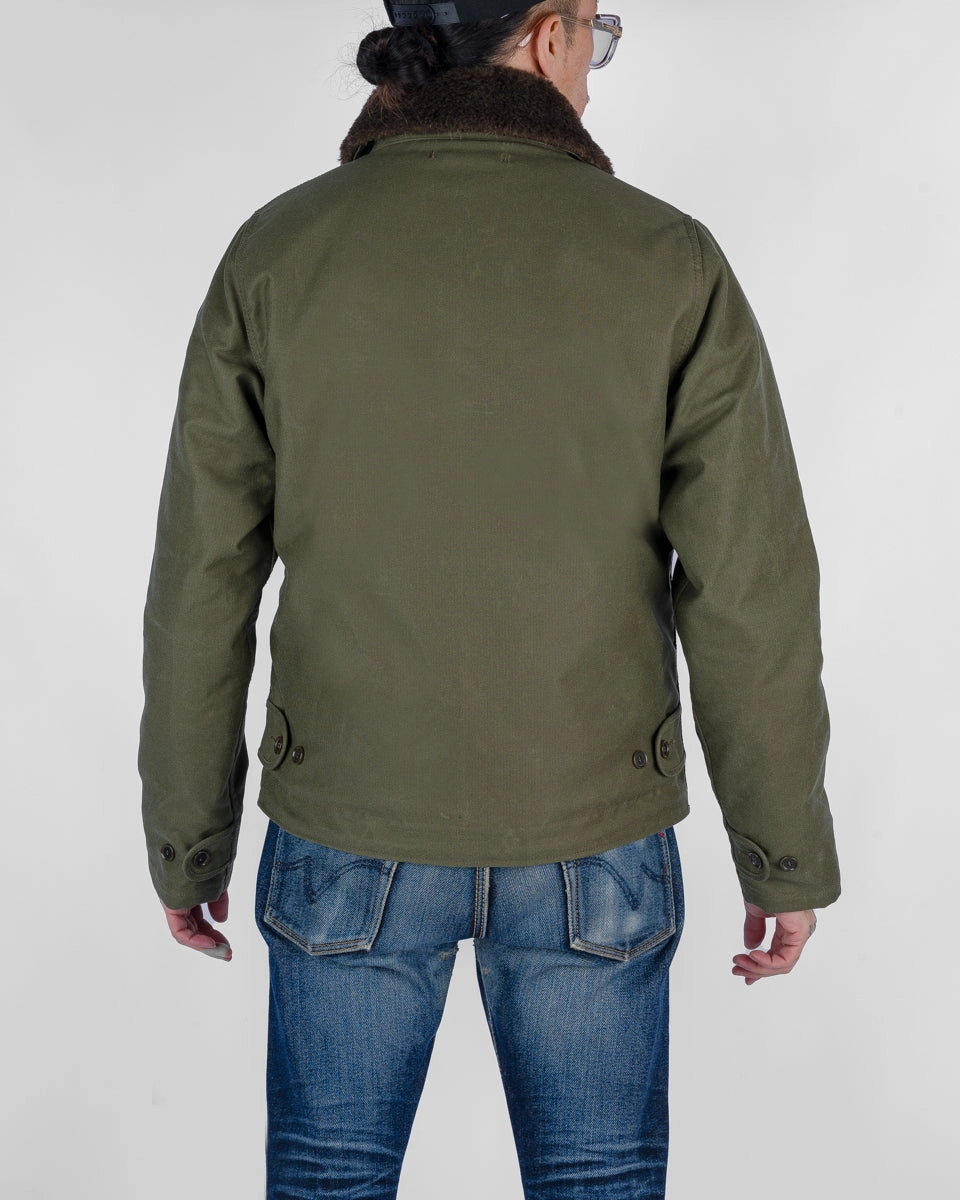 Oiled Whipcord N1 Deck Jacket - Army Green Ripstop Reinforcement