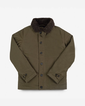 Buttery Soft Handfeel Oiled Whipcord N1 Deck Jacket - Olive