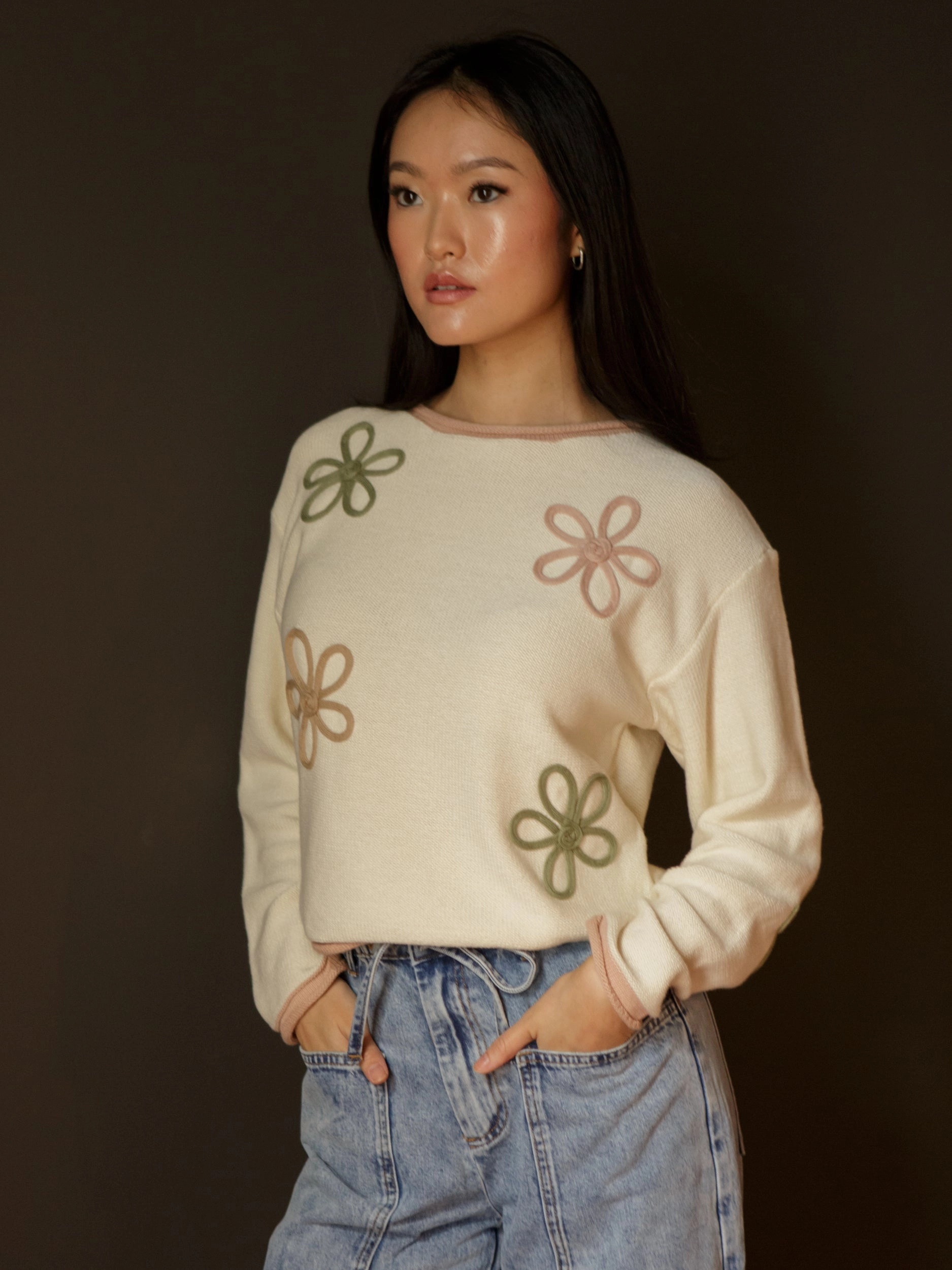 FourWay Stretch Olivia Flower Sweater